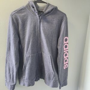 Adidas Heather Gray Hoodie with Pink Sleeve Logo